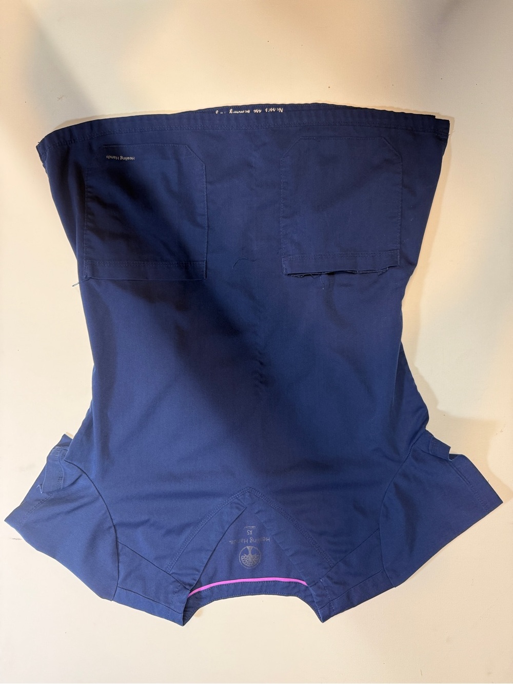 healing hands Navy Scrub Top with Pink Trim and Gold Logo